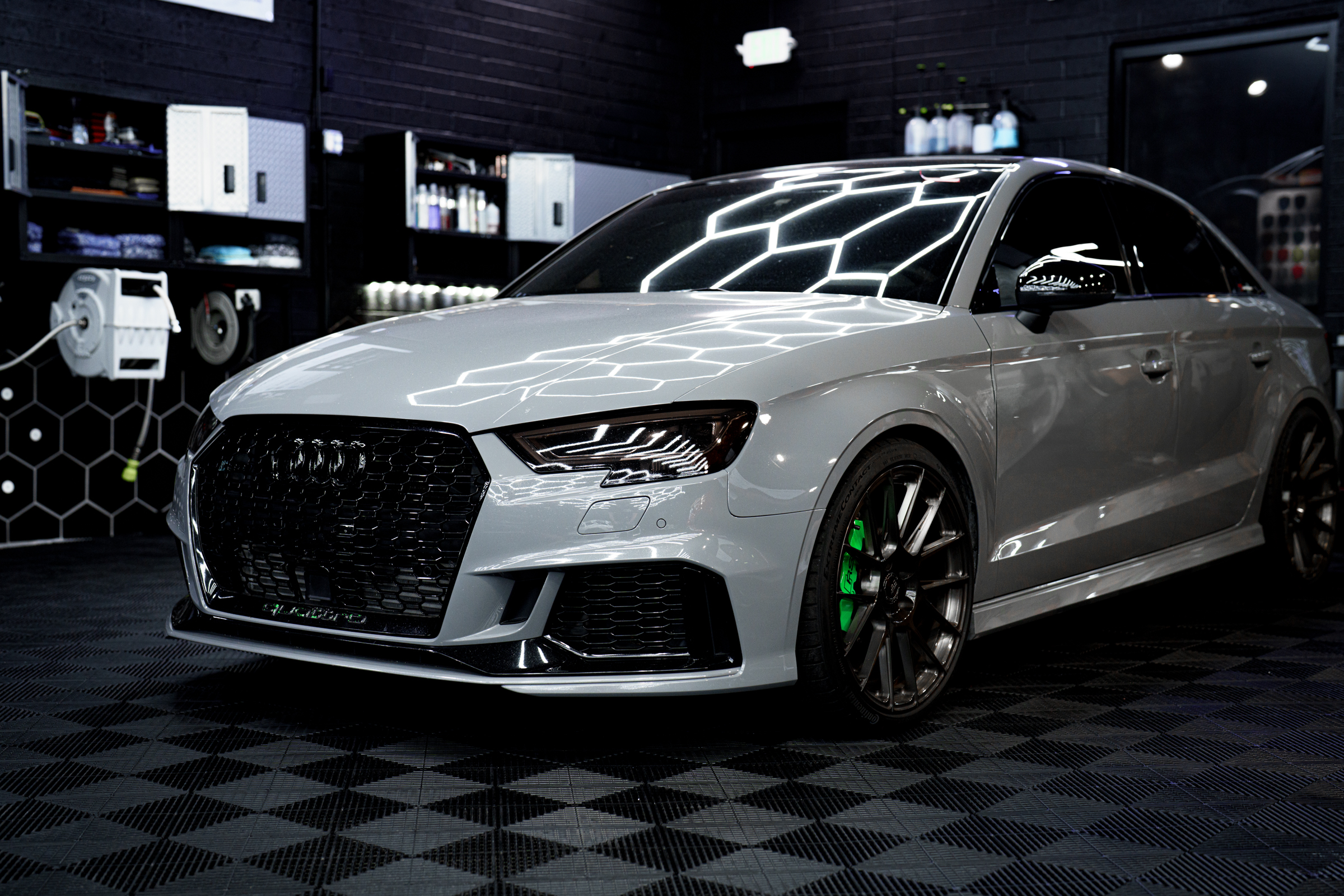 Fireball Installers prepare to coat an Audi RS3 Quattro with Fireball Ceramic Coatings